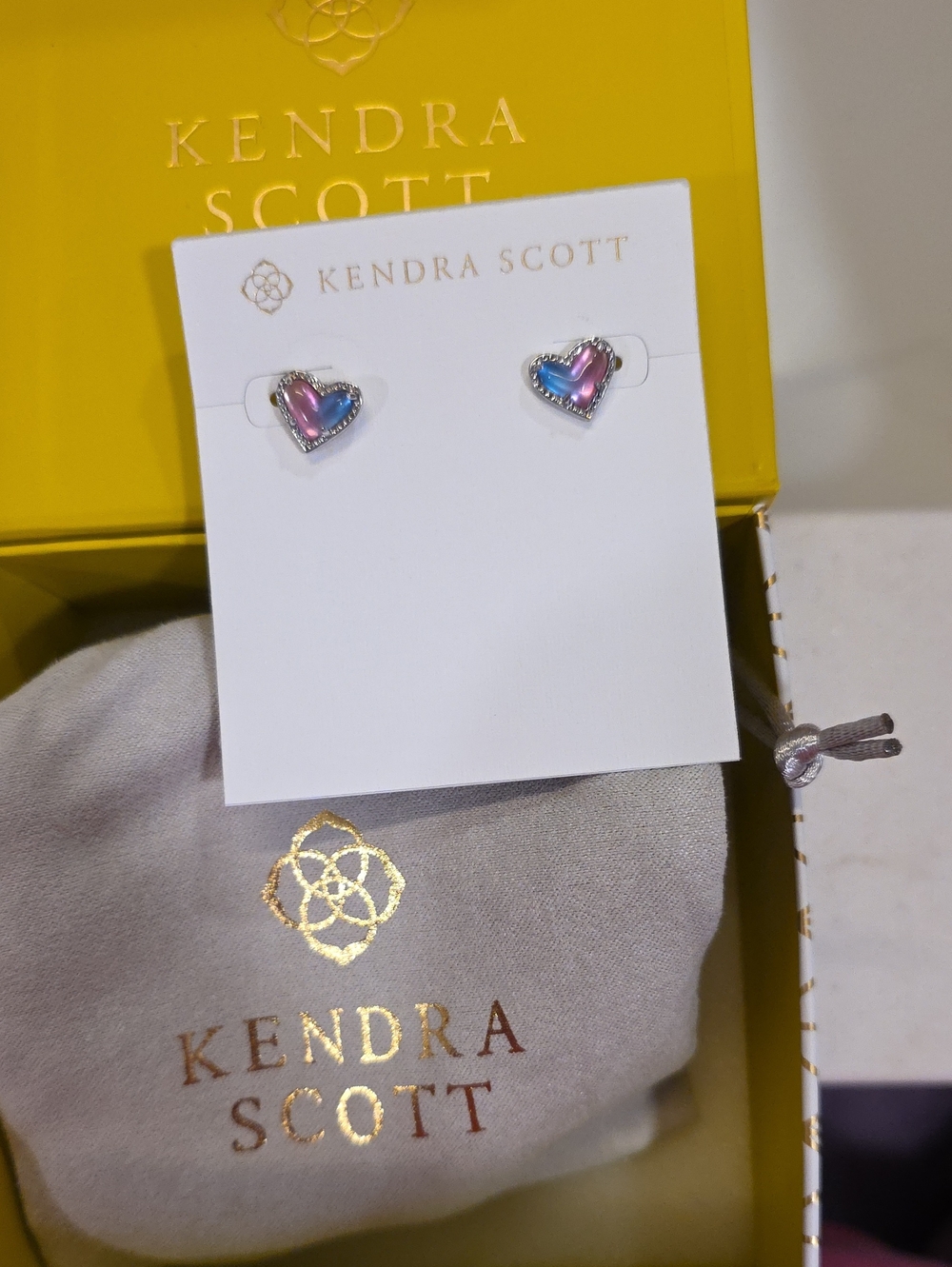 Kendra Scott Iridescent Heart Stud Earrings in Pink and Blue